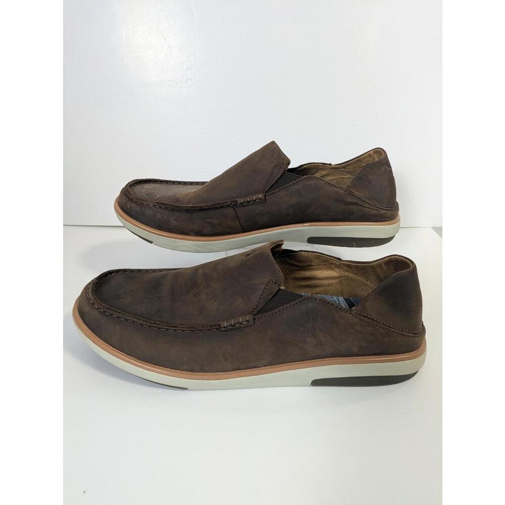 OluKai Kalia Slip-on Shoes Dark Wood Brown Antiqued Waxed Nubuck Leather Size 13